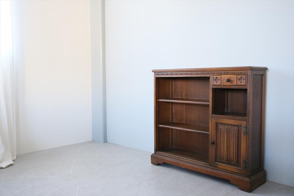 英国アンティーク木製ブックケースキャビネット/本棚/食器棚/飾り棚(87-86)