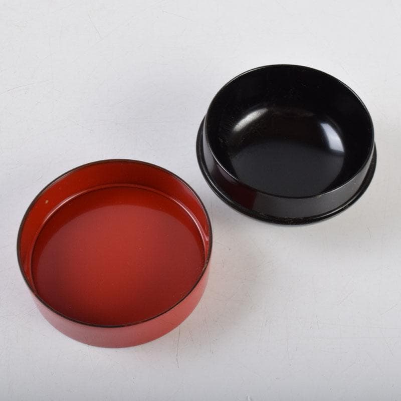 茶道具　中村湖彩作　鶴蒔絵　黒赤茶器　共箱　V　8582