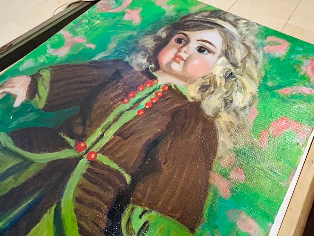 真作保証 田村孝之介 油彩8号 人形画 大地堂豪華額装 高島屋美術部購入 美品