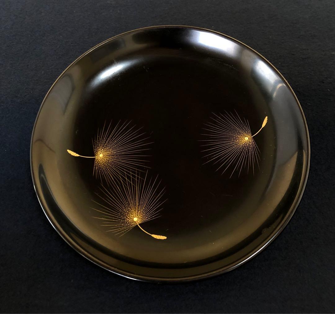 R》輪島塗 黒塗沈金飛花の図 茶托10客 小西啓介作 241111え1