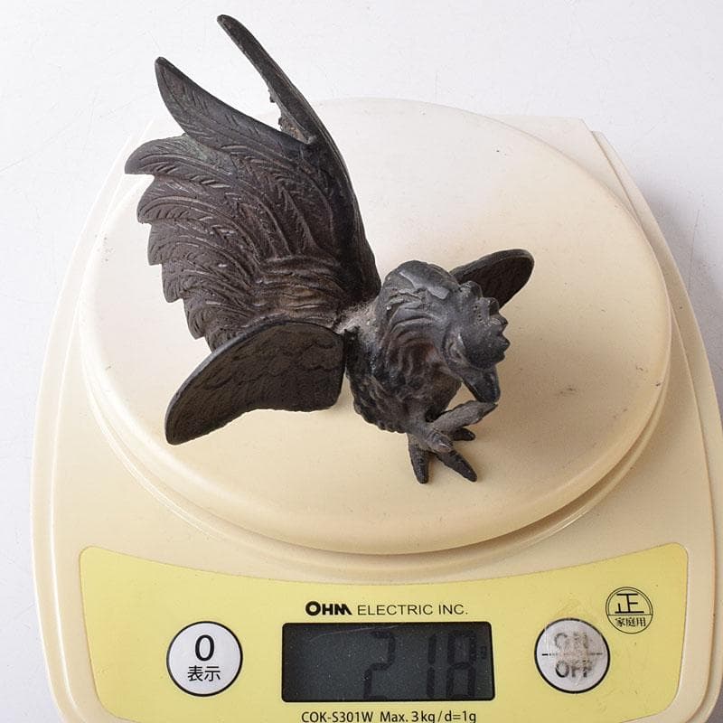 中国　古銅　鳥　置物　一對　C　7581