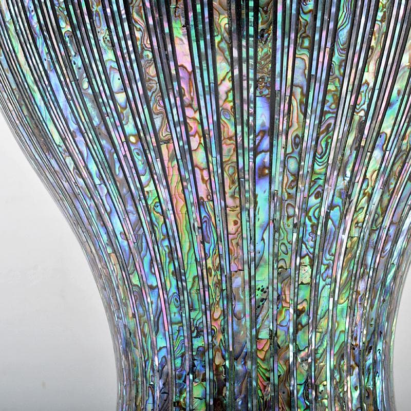 朝鮮美術　黒漆　螺鈿細工　縞紋様瓶　高さ約55.5cm　唐木台　F　R5826B