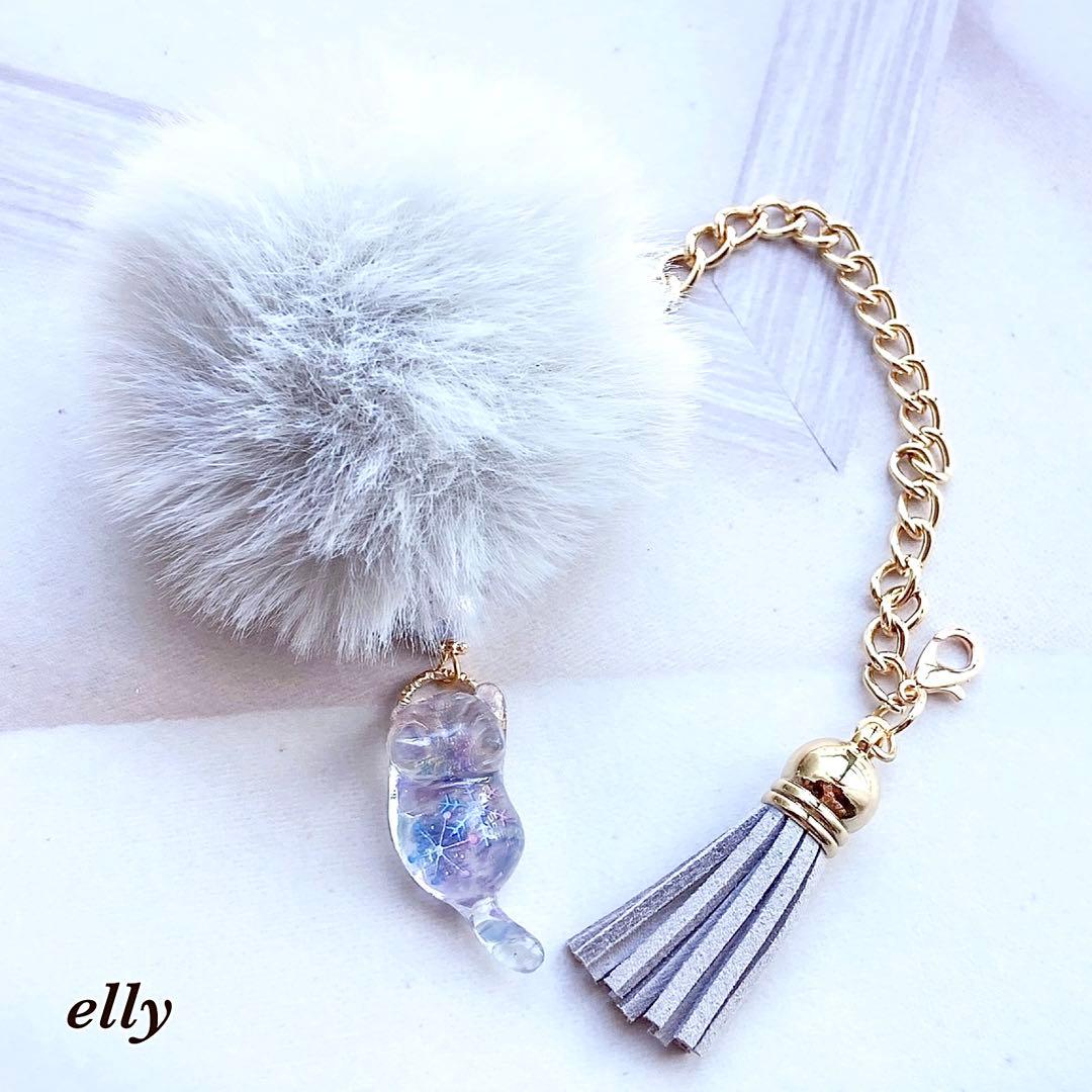 【sawasawa様】天然石　ムーンストーン　和柄　じゃれ猫　レジン　ストラップ