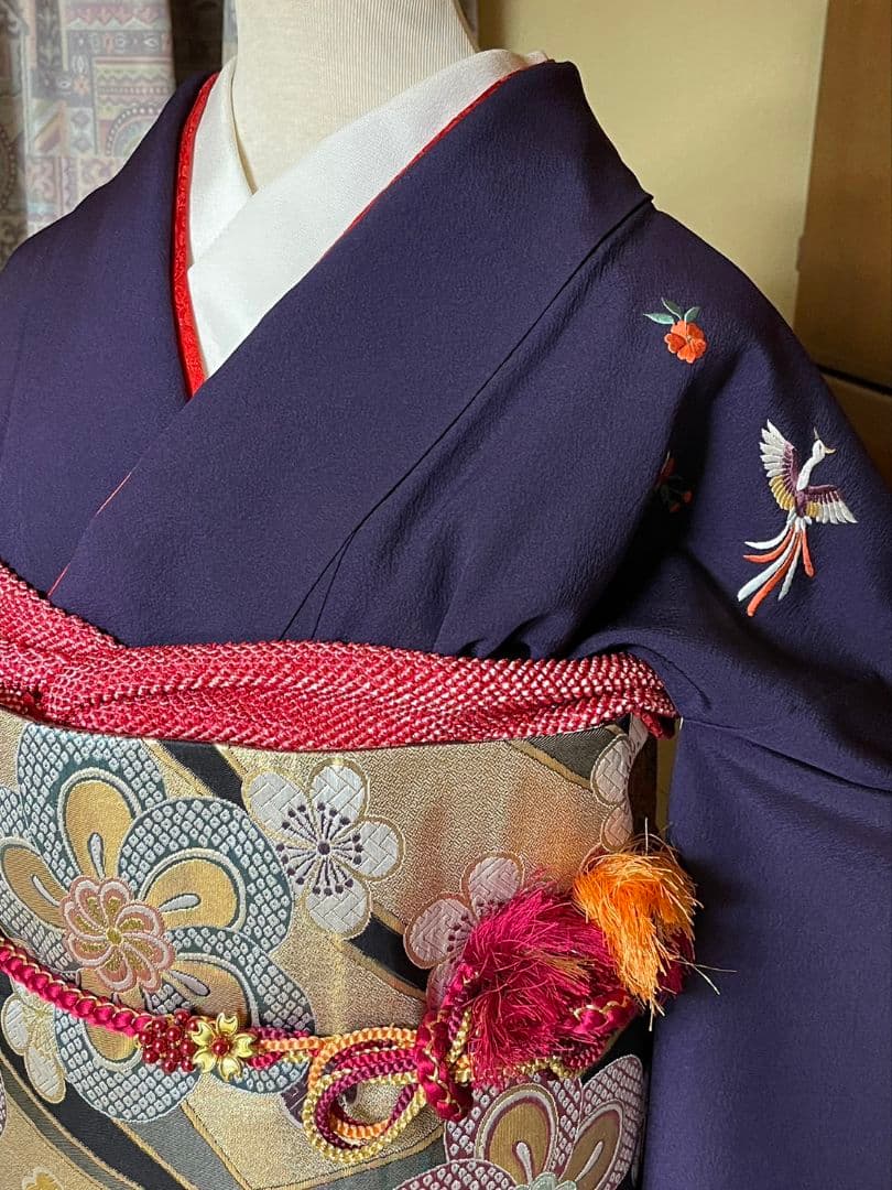 10572.振袖7点セット 正絹 成人式 袋帯 長襦袢 帯揚 帯締 伊達衿