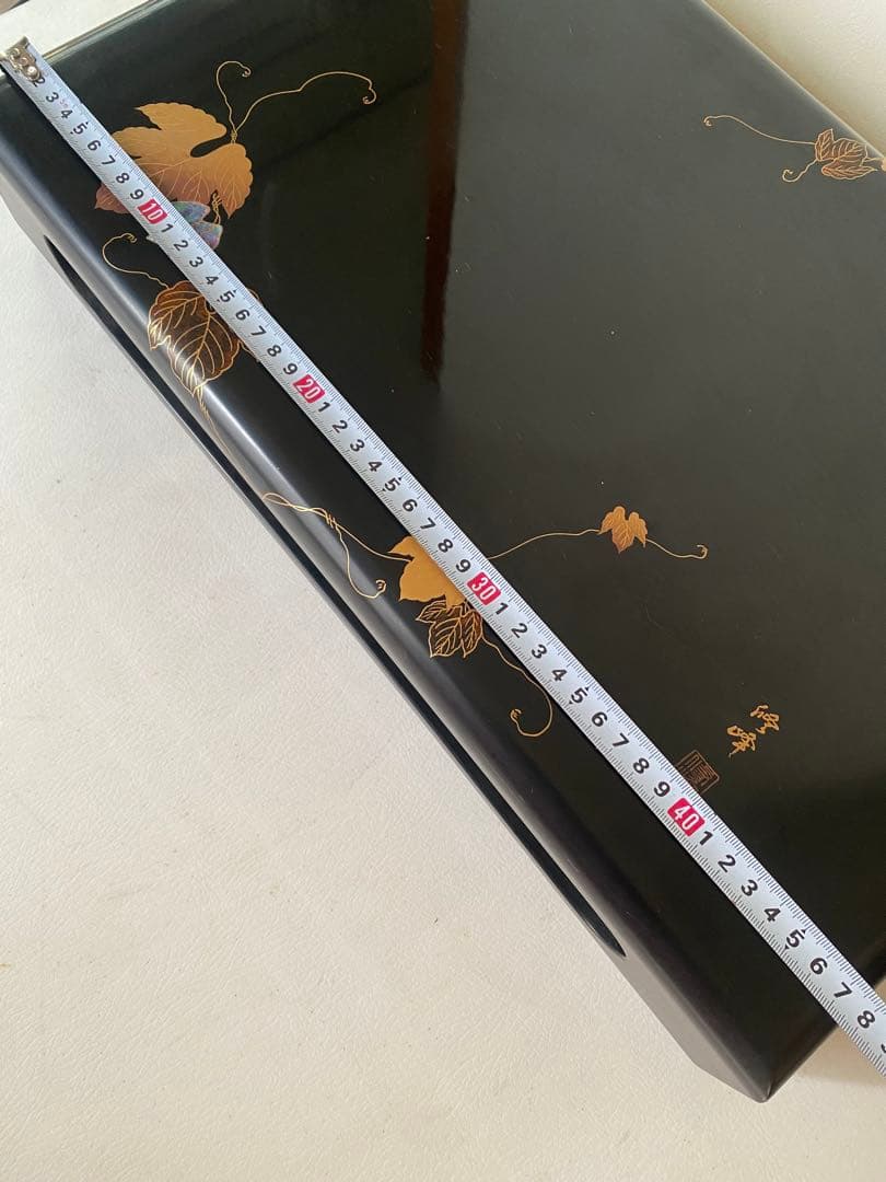 漆塗り花瓶　花台付　黒地　金色　葉模様　壺　置物　骨董