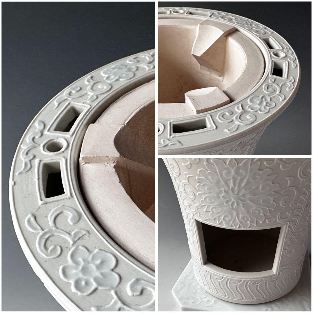 煎茶道具 白磁 唐華文 涼炉 台付 平安 春峰 共箱 煎茶 茶道具