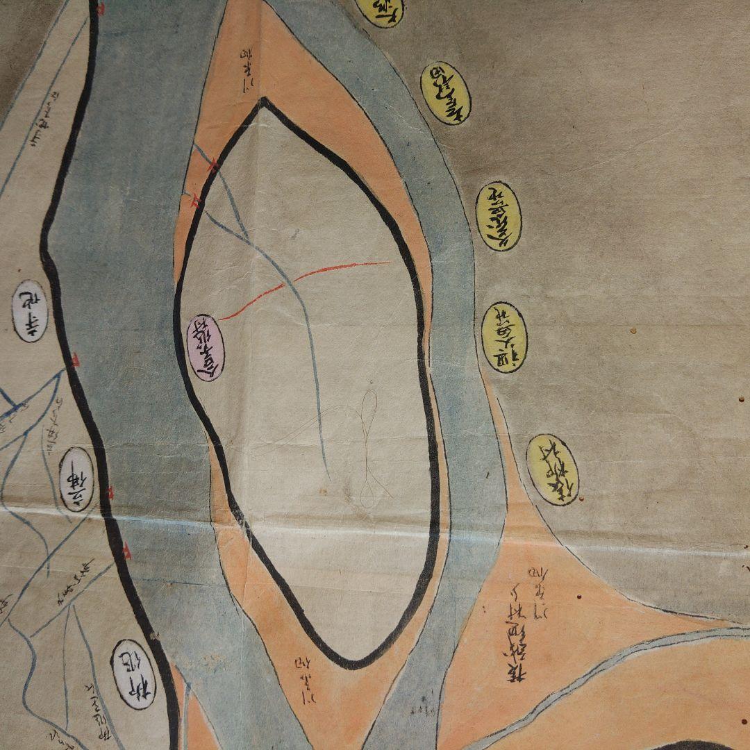 江戸時代越後味方村白根付近彩色古地図和紙裏打長さ196cm