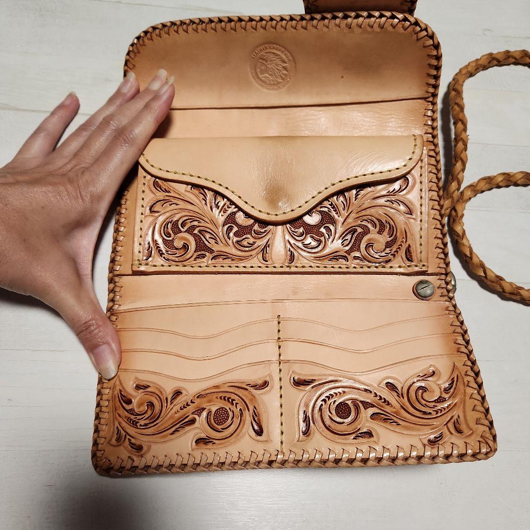 レザーウォレット革財布透かし彫カービング×パイソン ストラップ付&ウエストケース