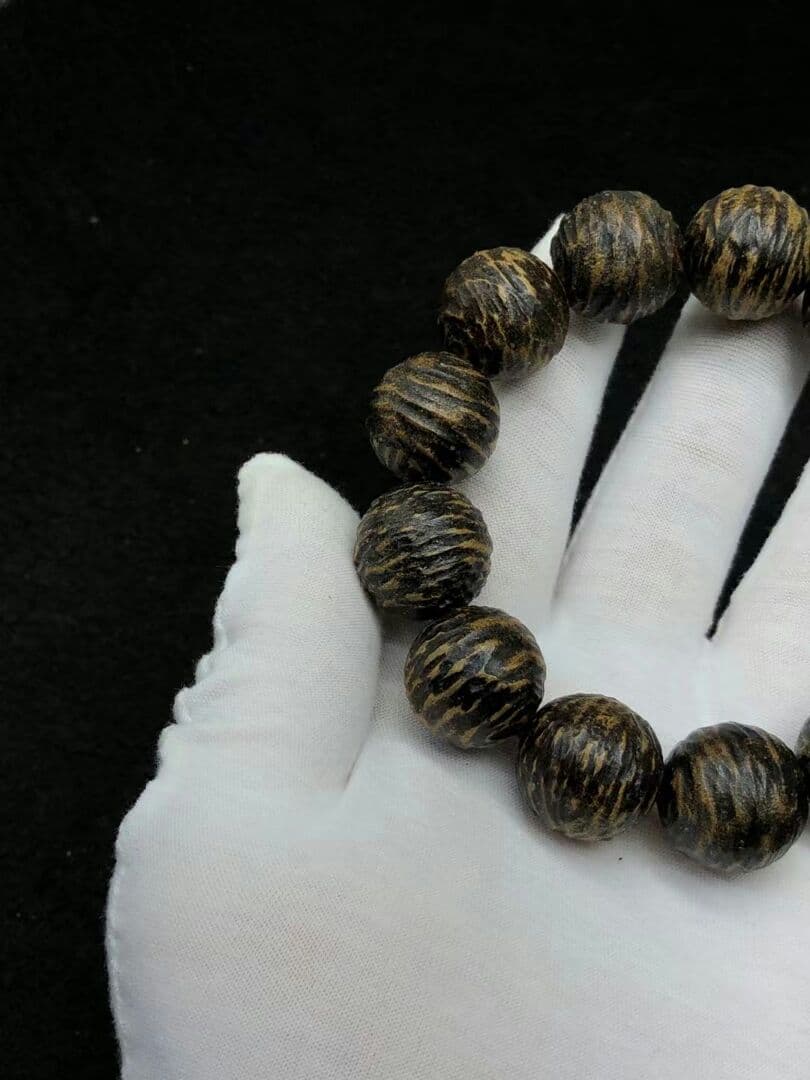 本物保证天然ベトナムじんー沈香ネックレス 芽荘 て手をくし串 野生