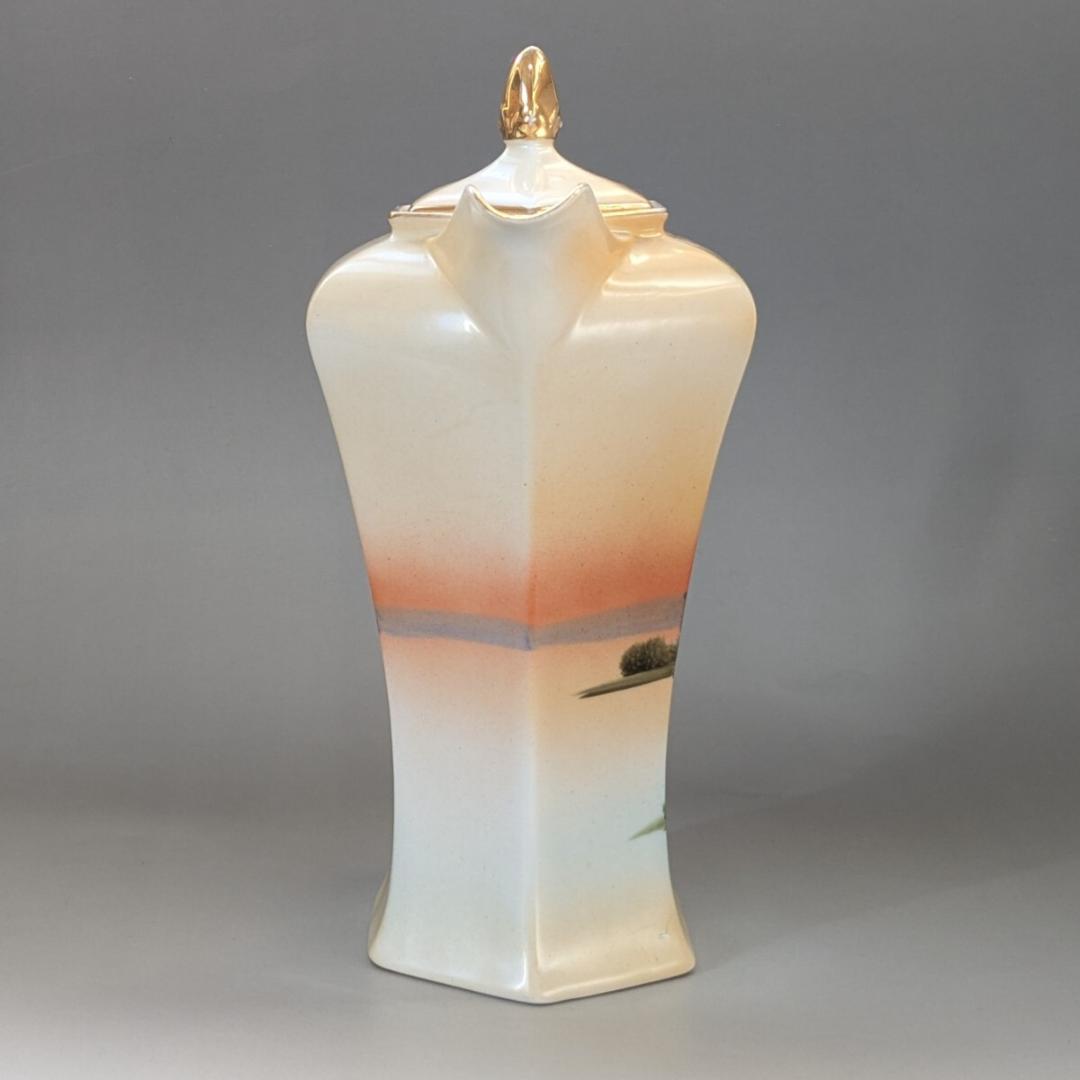 里帰り オールドノリタケ ☆金彩湖畔風景図 六角形ヘキサゴン ポット