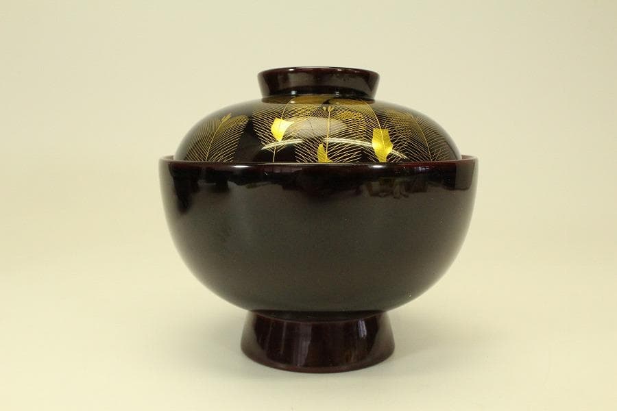 漆器の井助 沈金 若松 煮物椀 六客 美品 ZE586 民芸品・工芸品