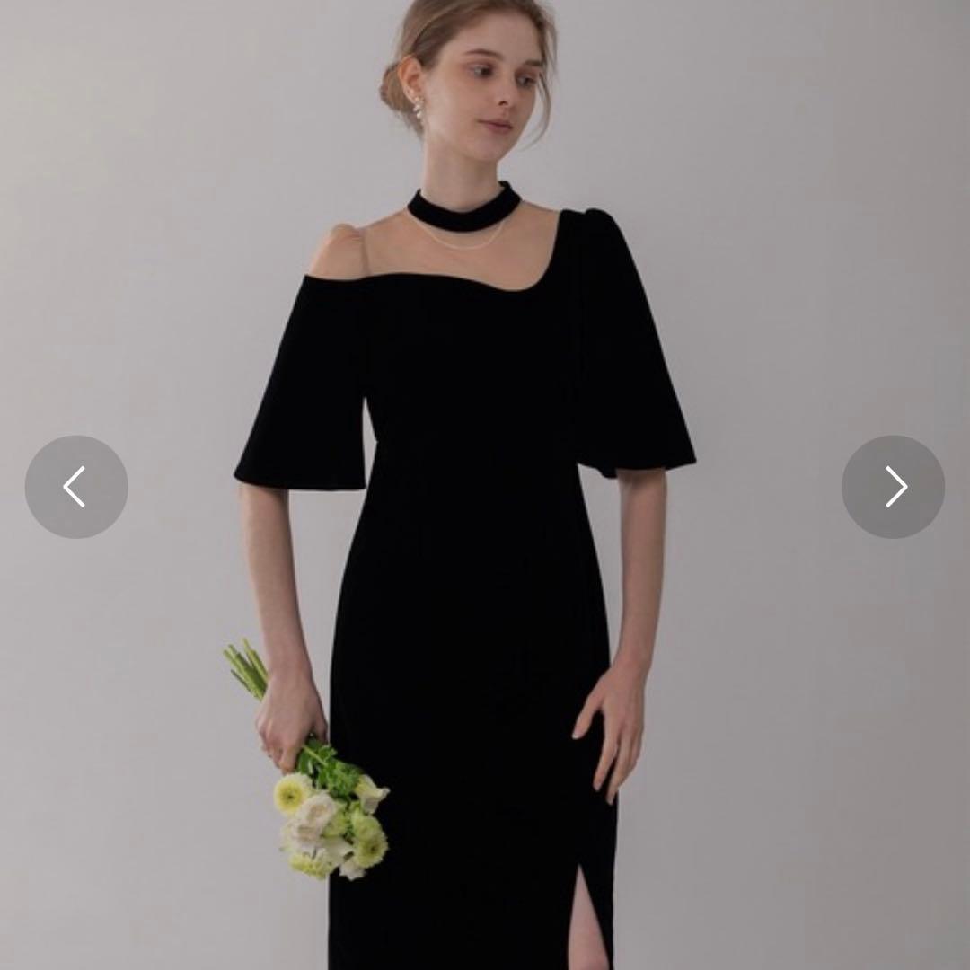 オフショルダー黒パーティードレス　ベロア