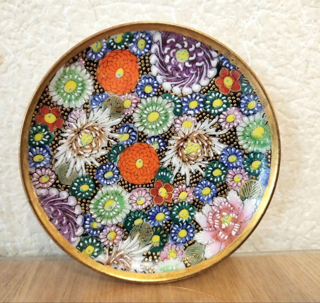 5枚組　九谷焼　色絵　花詰豆皿