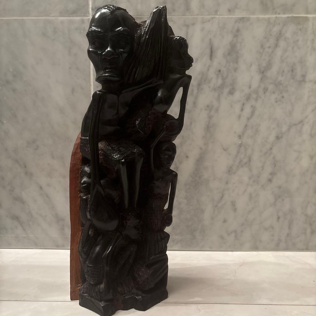 アフリカンアート 芸術的なマコンデアート 家族愛を感じるマコンデウジャマ