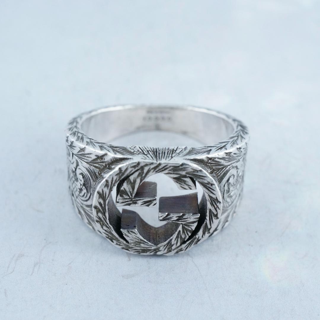 美品 グッチ インターロッキングG アラベスク　SV925 リング　23号