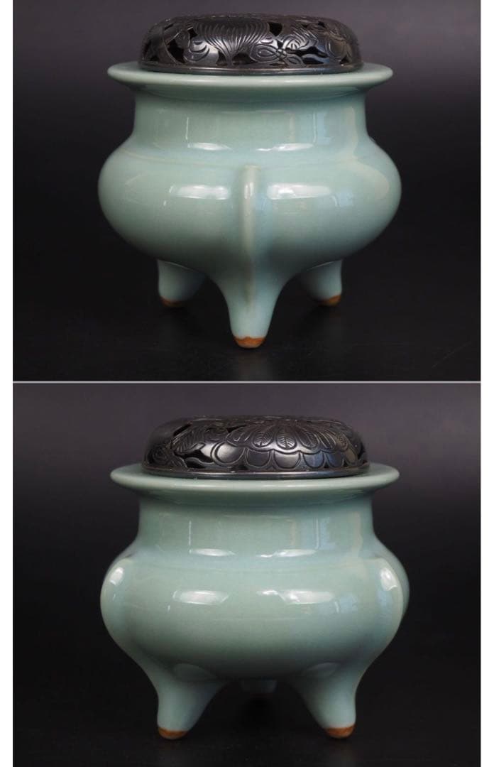 初代涌波蘇嶐造青瓷芦垣香炉純銀火屋（諏訪蘇山）