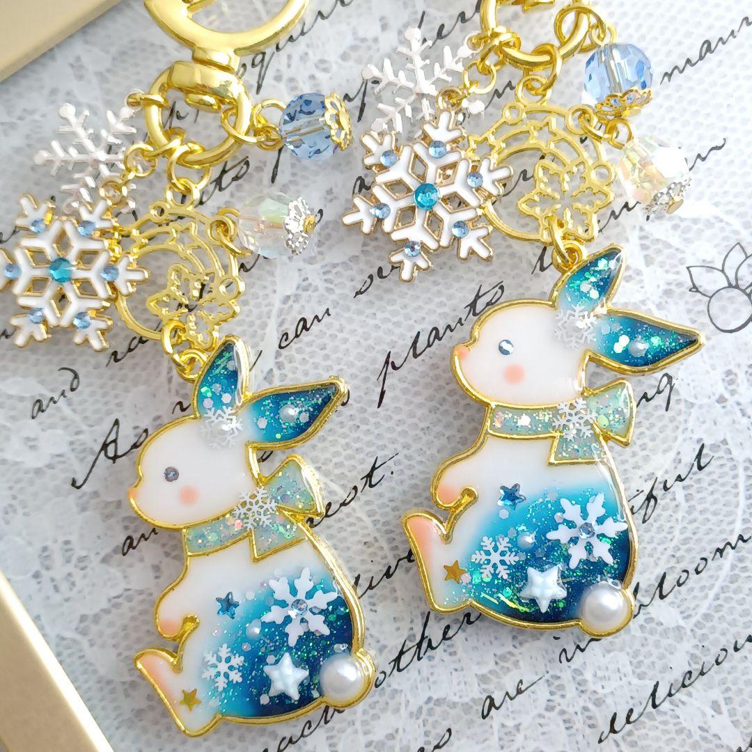 ☆雪傘と白雪キツネ☆　他レジンキーホルダー計4点
