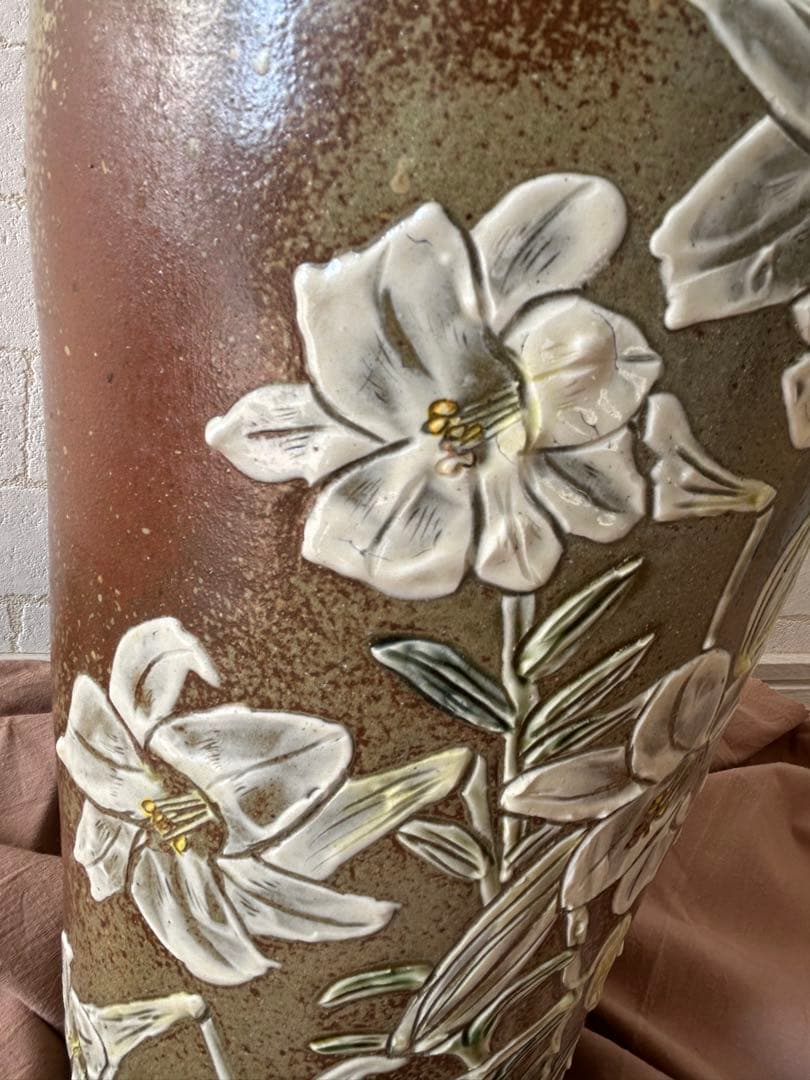 金城 百合文壺 沖縄 金城陶器所 骨董 花器 金城博美