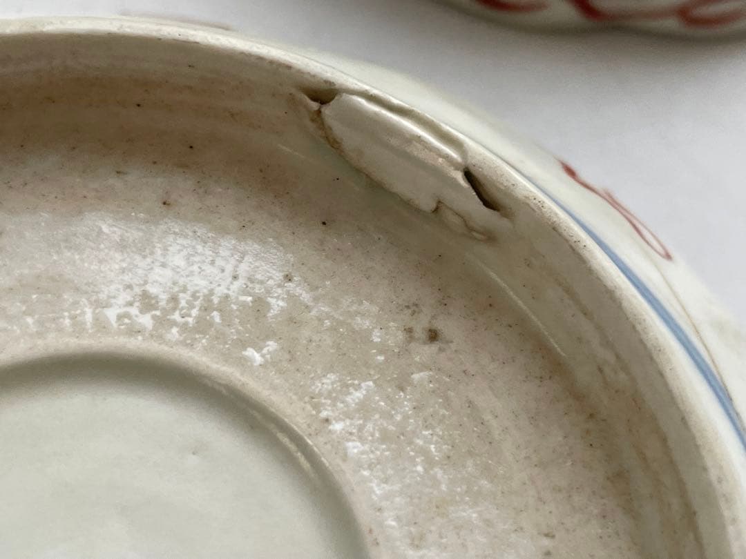 骨董 アンティーク 古伊万里 色絵 花唐草文様 膾皿 なます皿 2枚