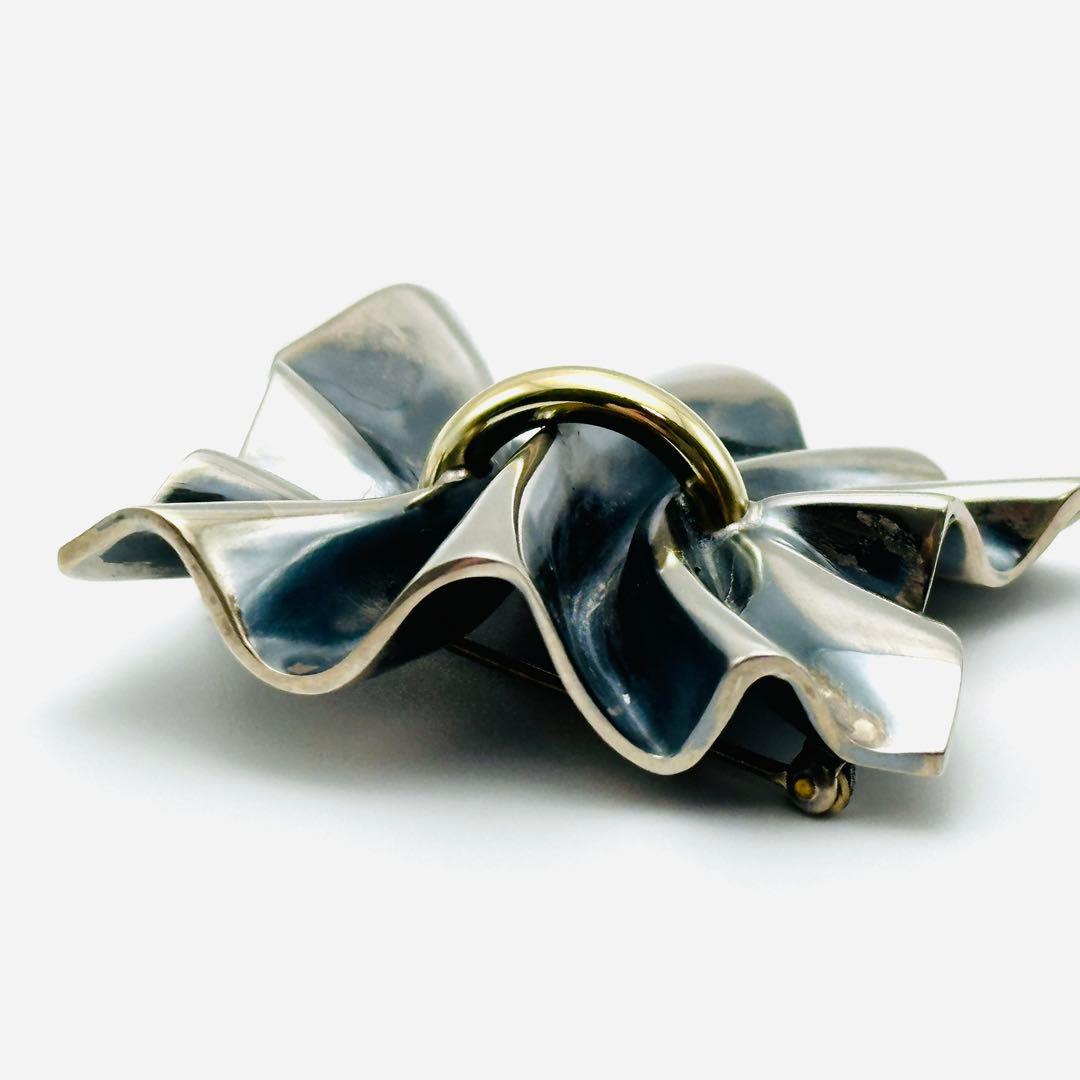 GEORG JENSEN 399 ギャザー シルバーブローチ 925 燻 コンビ
