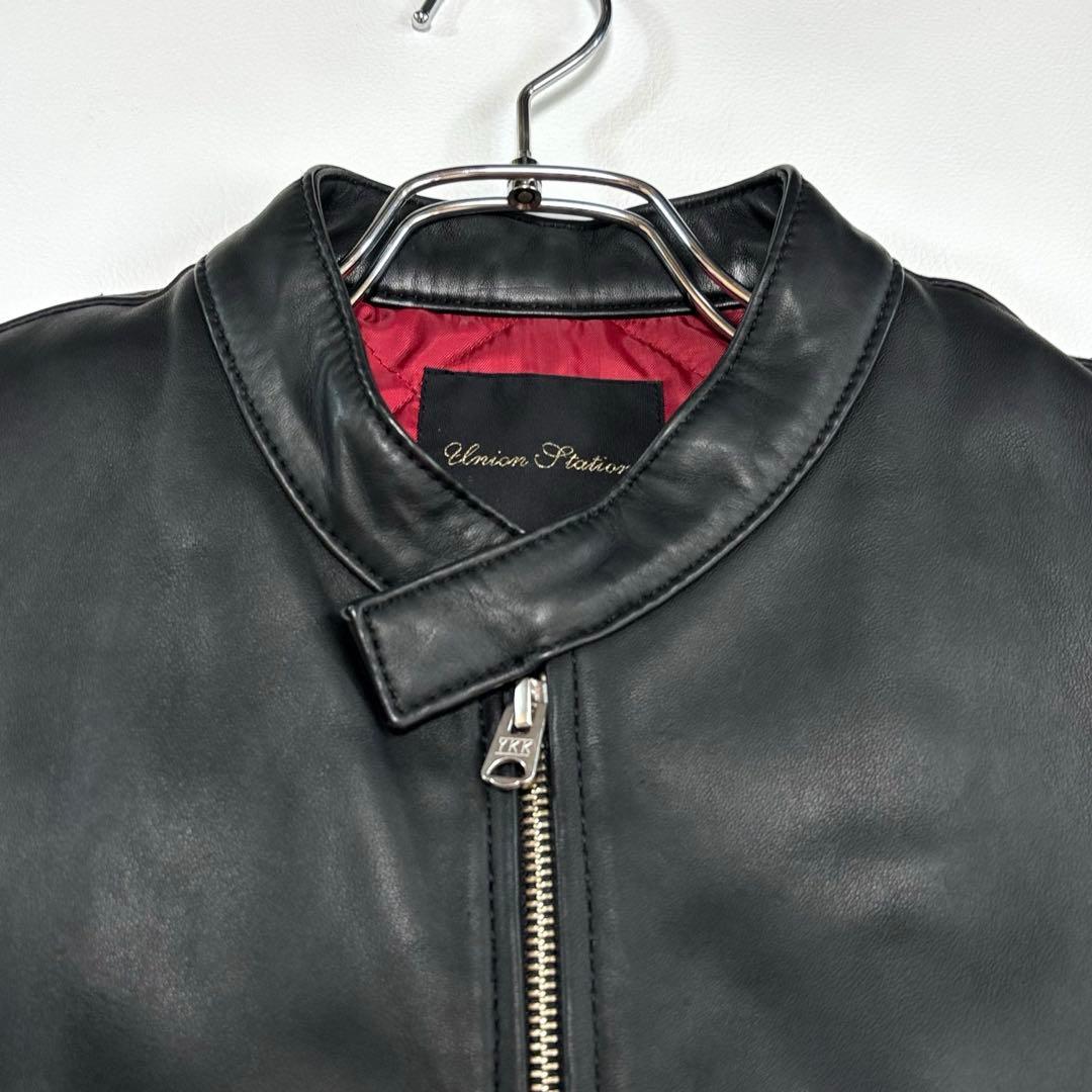 メンズビギ[赤と黒のコントラスト 羊革]ライダースジャケット M