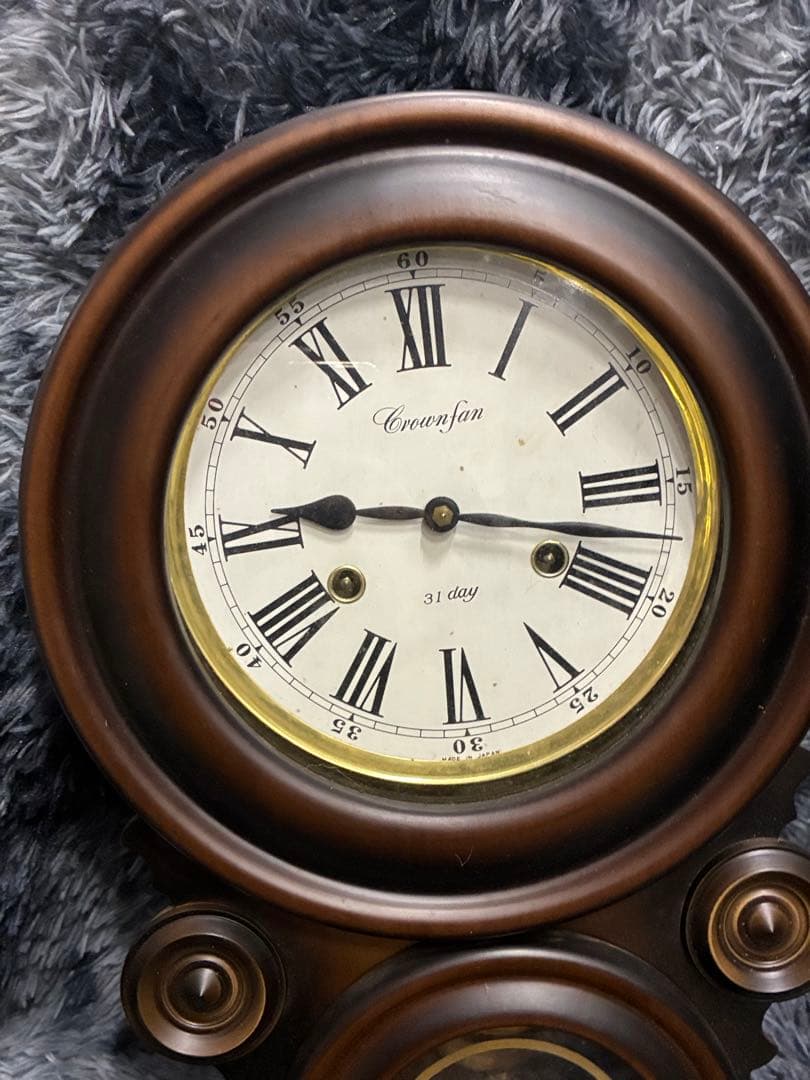 B）希少 アンティーク柱時計 愛工社CROWNFAN ダルマ四つ丸 31day