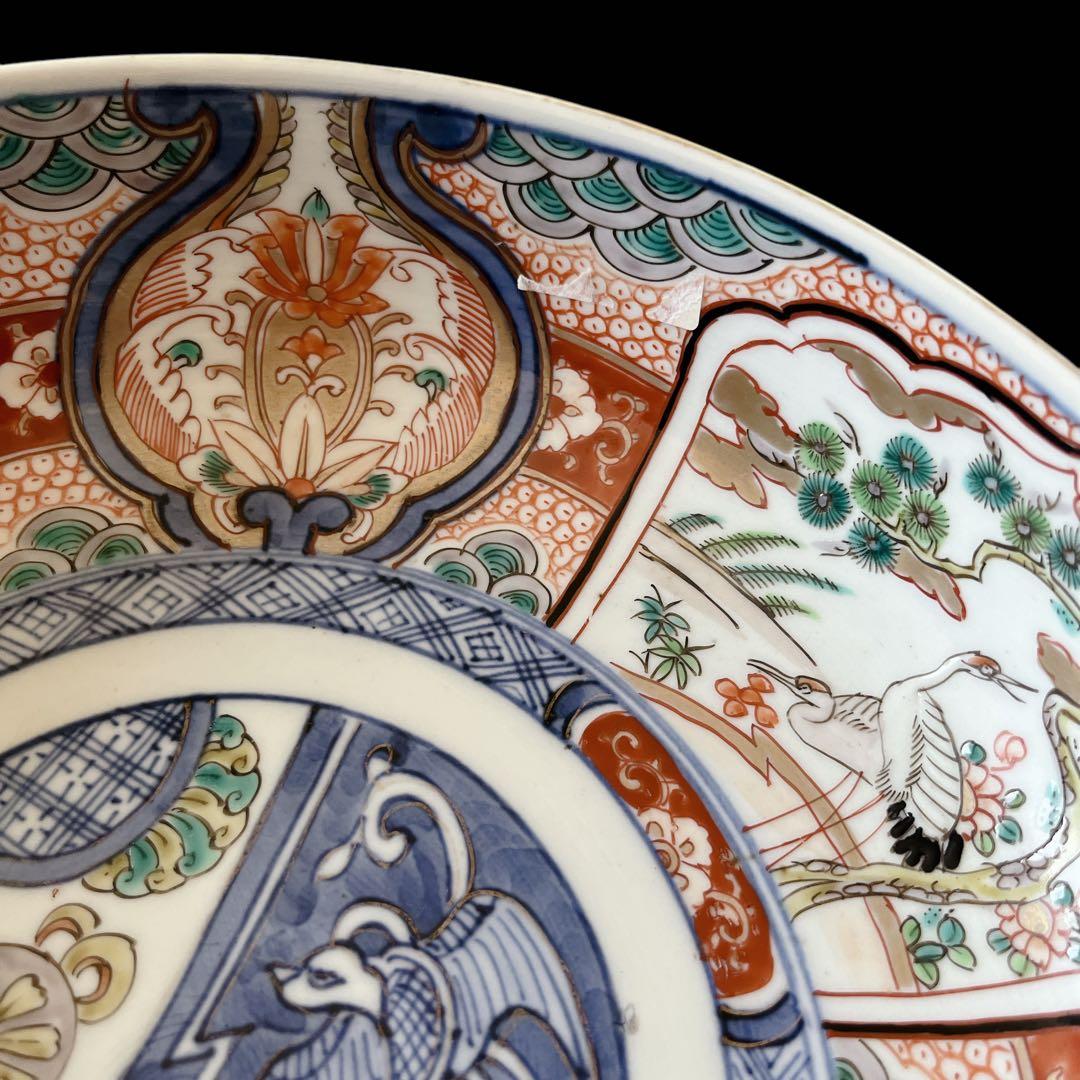 古伊万里 骨董品 大鉢 大皿 大深鉢 色絵 陶器 明治 鳳凰 花 飾り
