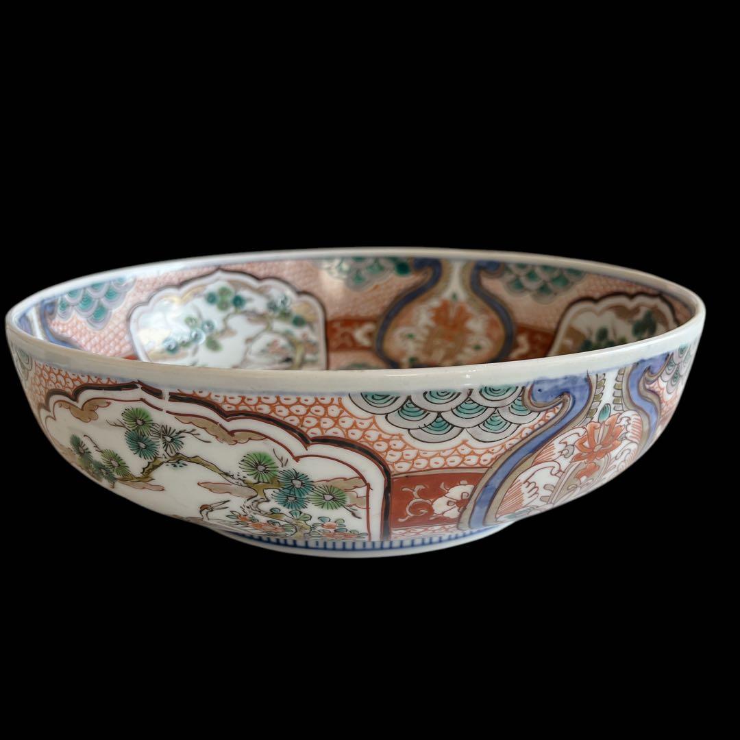 古伊万里 骨董品 大鉢 大皿 大深鉢 色絵 陶器 明治 鳳凰 花 飾り