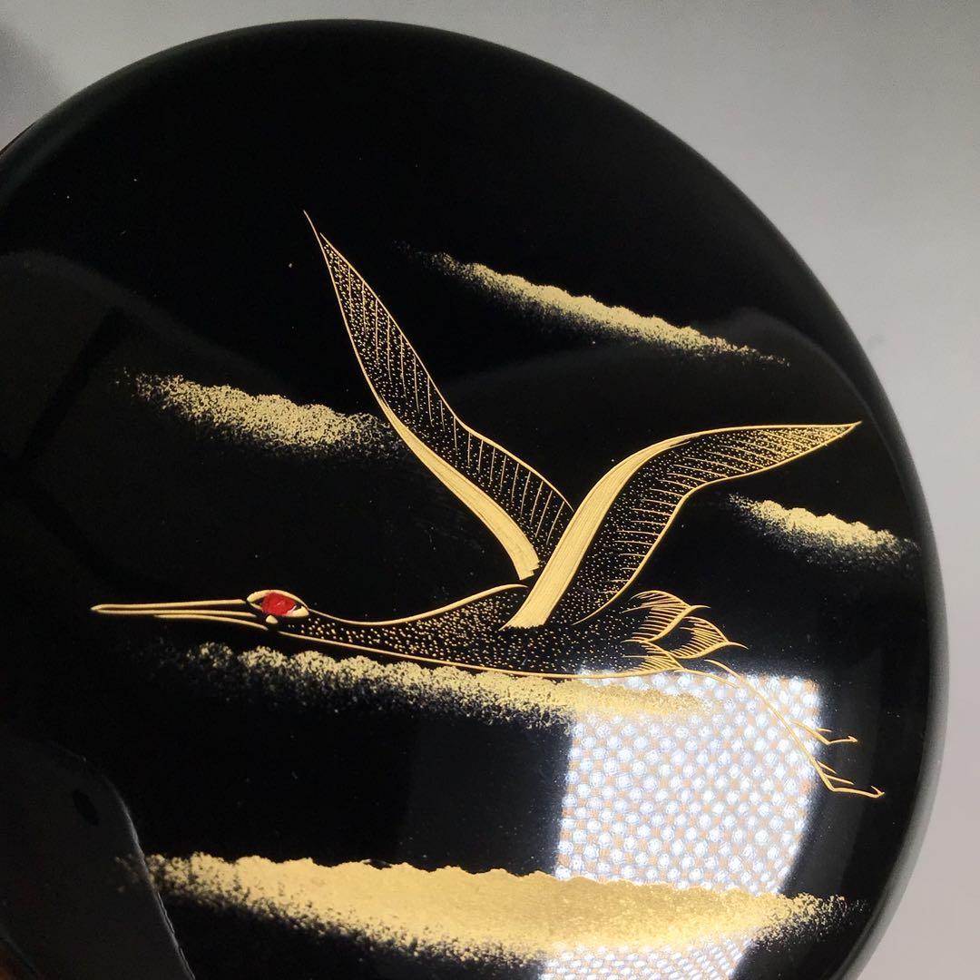 Ｐ８９３　棗　『前志芸男作』『沈金』『松に鶴蒔絵』『平棗』　共箱　茶道具