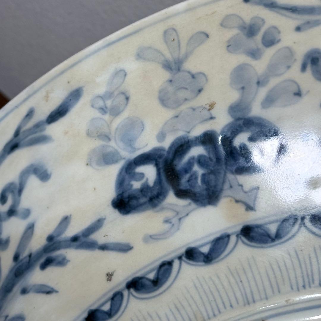 古伊万里　大皿　色絵三方松鶴図大皿　　太明成化年製　裏鳳凰と桐花図