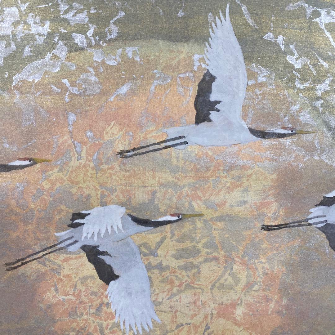 美品 掛け軸 鳥山玲作「飛翔鶴」共箱 太巻き付 縁起物 美術年鑑