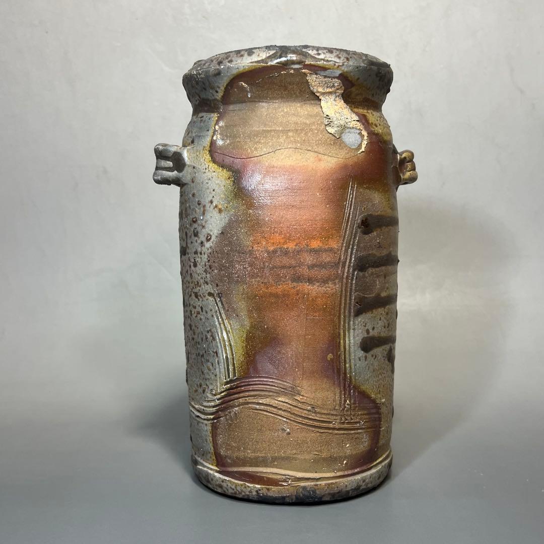 ス*ト様 新歓嗣 伊賀耳付花入 花瓶 花器 共箱 共布