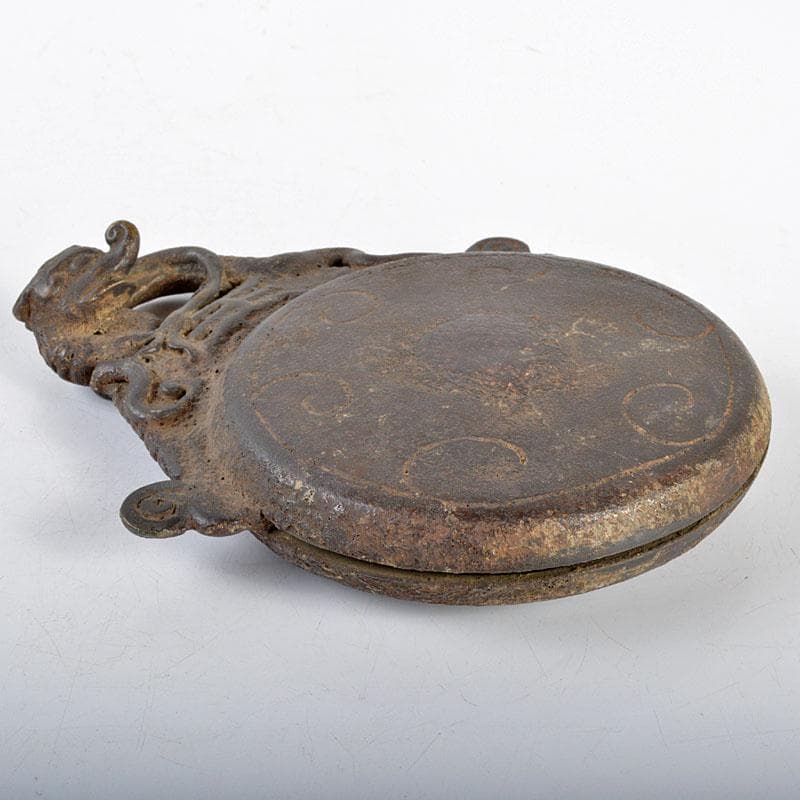 中国　古銅　神獣刻持手　鐸鈴　銅鐸　銅鐘　V　R4375