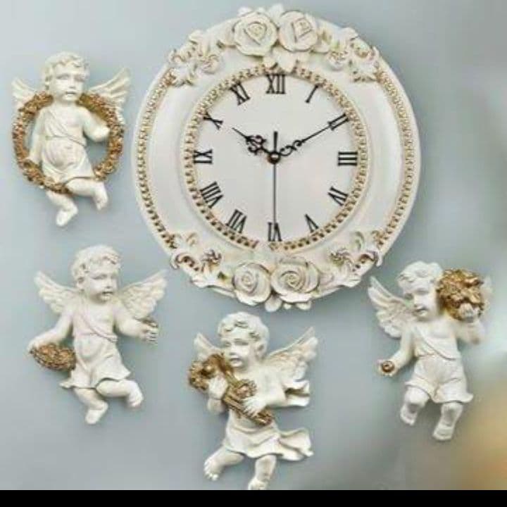 白　新品　壁掛け時計　静音　アンティーク調　掛け時計　ヨーロッパ　シャビー　バラ