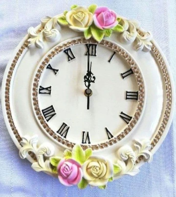 白　新品　壁掛け時計　静音　アンティーク調　掛け時計　ヨーロッパ　シャビー　バラ