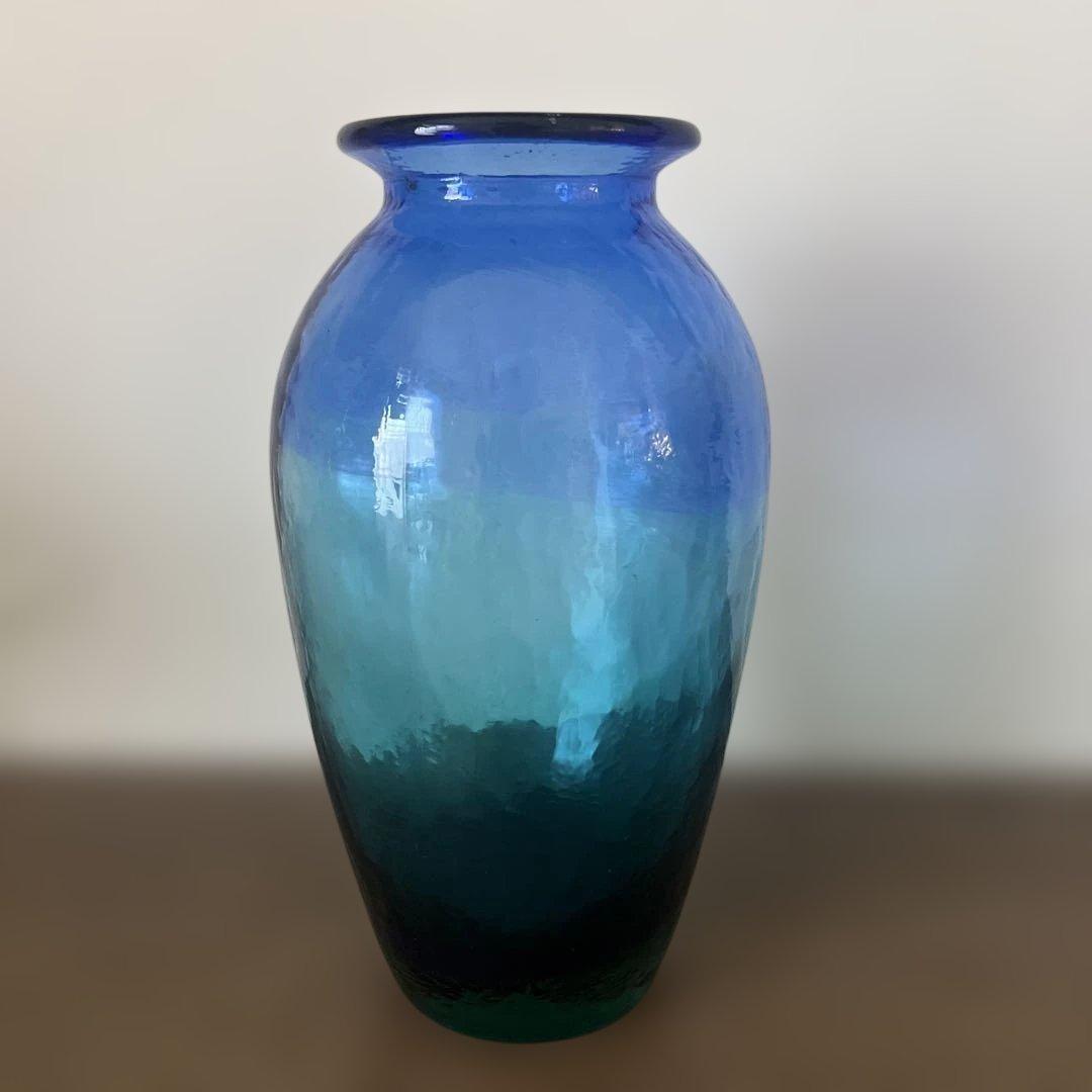 Sasaki Crystal青緑グラデーション ガラス フラワーベース 花瓶