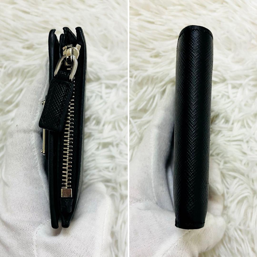 極美✨PRADA 二つ折り財布 サフィアーノレザー 三角ロゴ ブラック