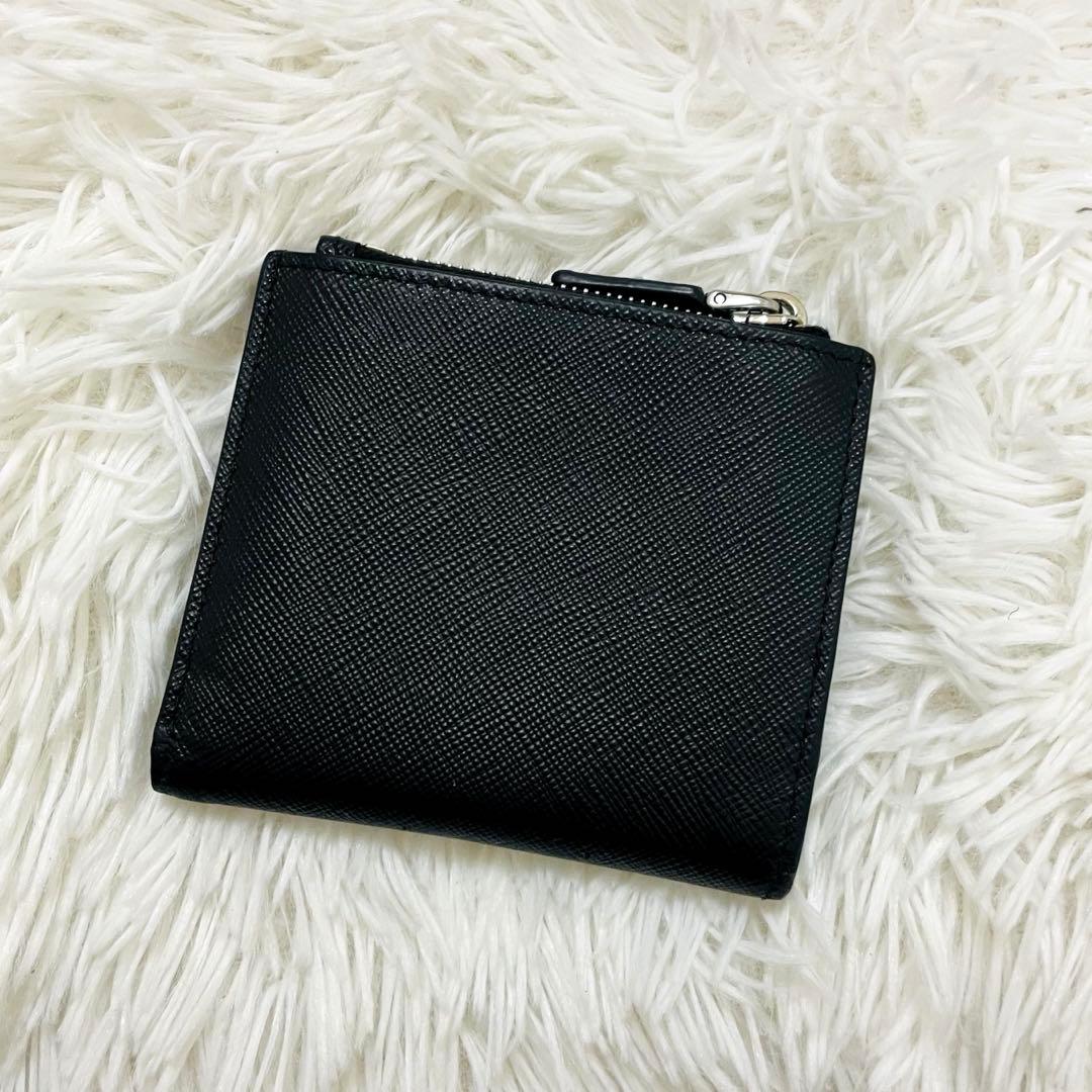 極美✨PRADA 二つ折り財布 サフィアーノレザー 三角ロゴ ブラック