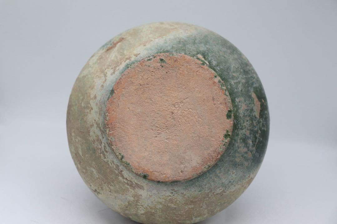 中国　漢時代　緑釉舗首耳大瓶　銀化緑釉　アンティーク　送料込み251014