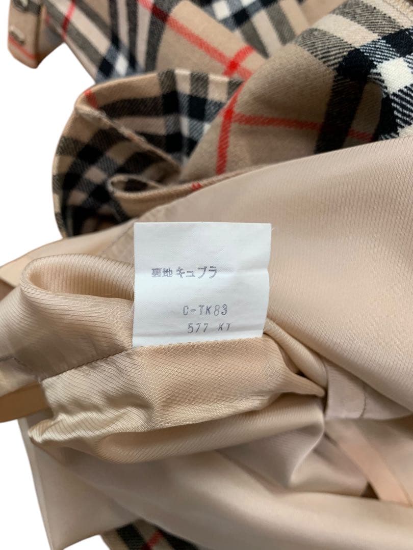 バーバリー　スカート　プリーツ　膝下　ノバチェック　ベージュ　毛100%