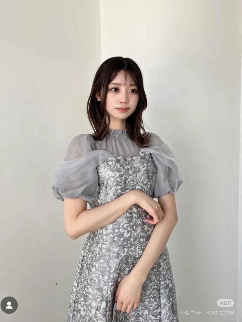 dazzlin シアーベールジャガードワンピース オケージョンドレス グレー M