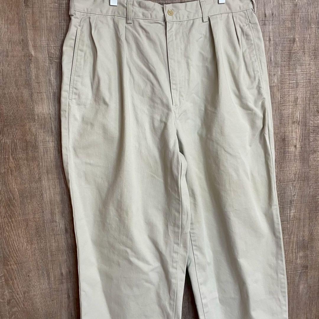 90s ラルフローレン ポロチノ アンドリュー ベージュ ツータック 36/30