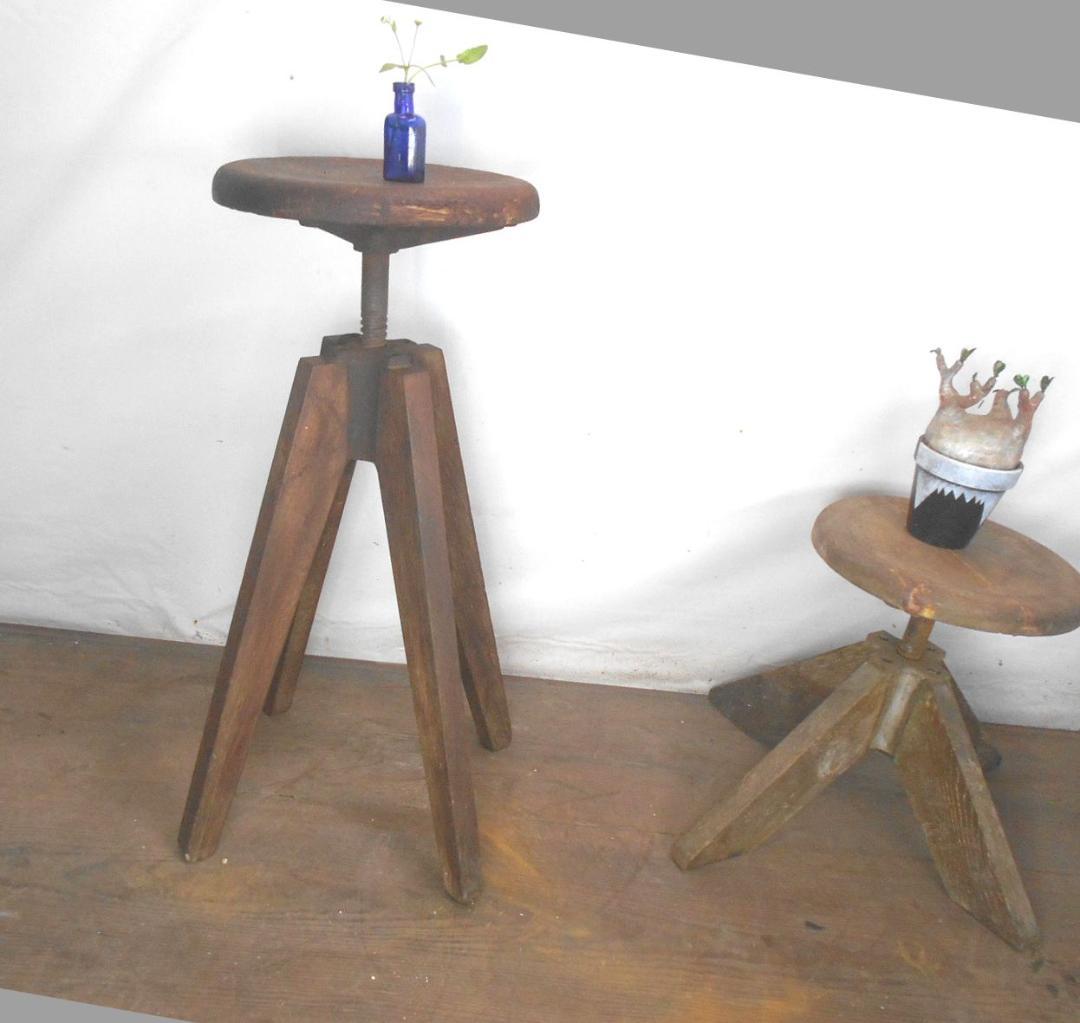 □回転 丸椅子 木製イス 昭和レトロ/ビンテージ/学校/実験室 美術品