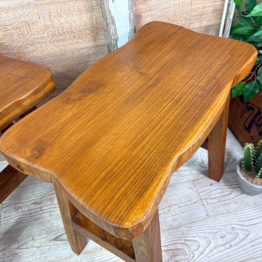 オールドチーク天然無垢材ベンチスツールワイド2点セットサイドテーブル飾り台置き台
