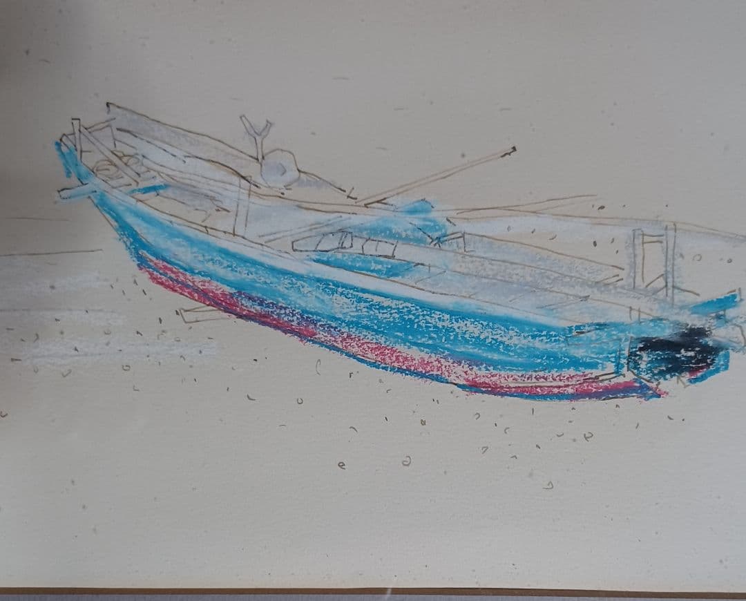 【超希少・真筆】草野心平デッサン「伊豆仲木(中木)にて」パステル・ペン（画用紙）