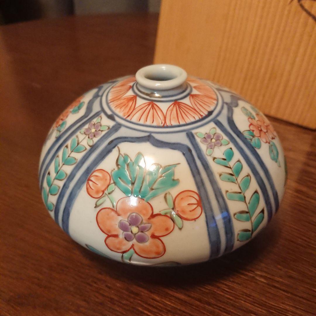 五代目佐藤走波】栄錦花鳥文細口つぼ共箱