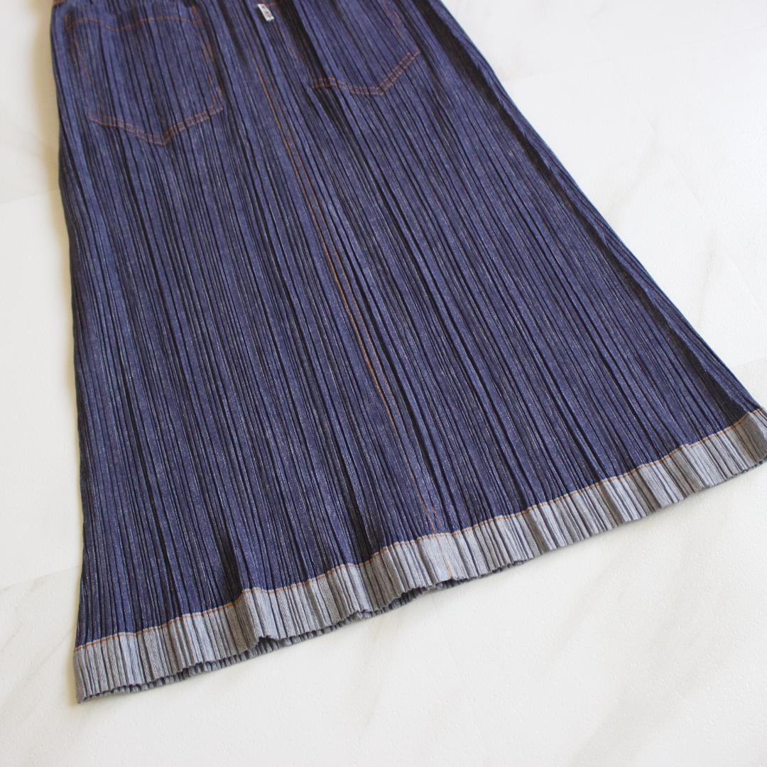 【極美品】PLEATS PLEASE デニム転写スカート Lサイズ ネイビー