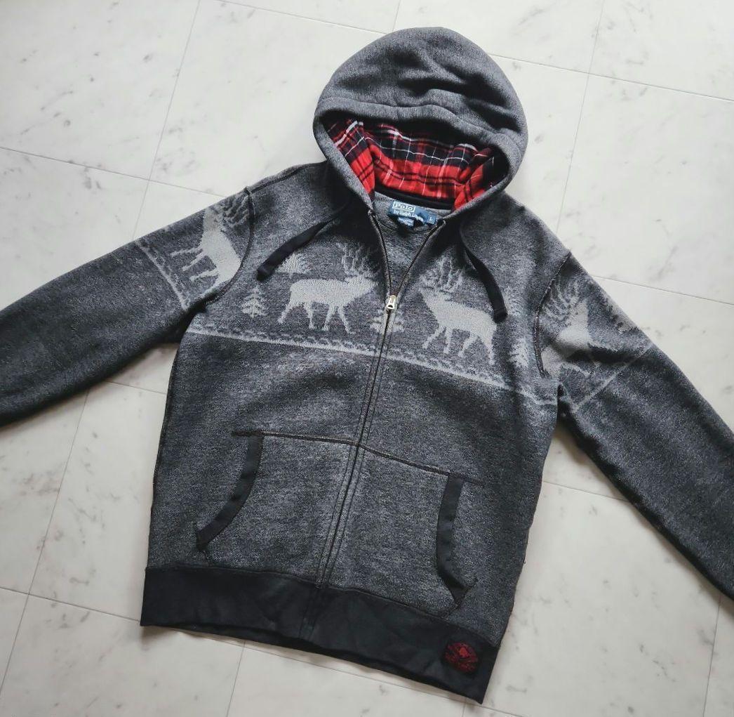 美品 ラルフローレン ジップパーカー ノルディック柄 グレー 裏地フリース Ｌ