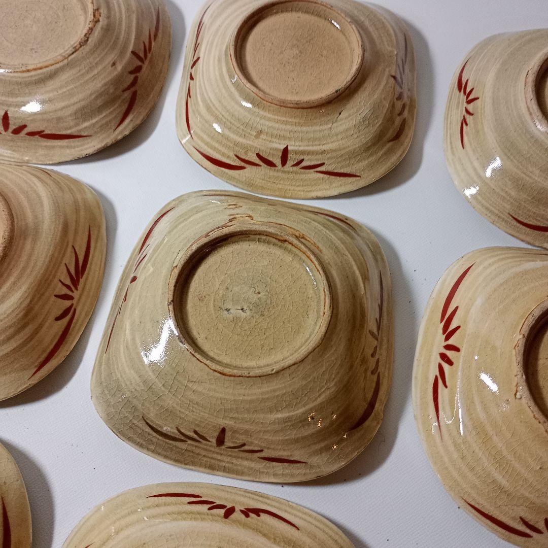 萬古焼 色絵粉彩手写花文皿九客