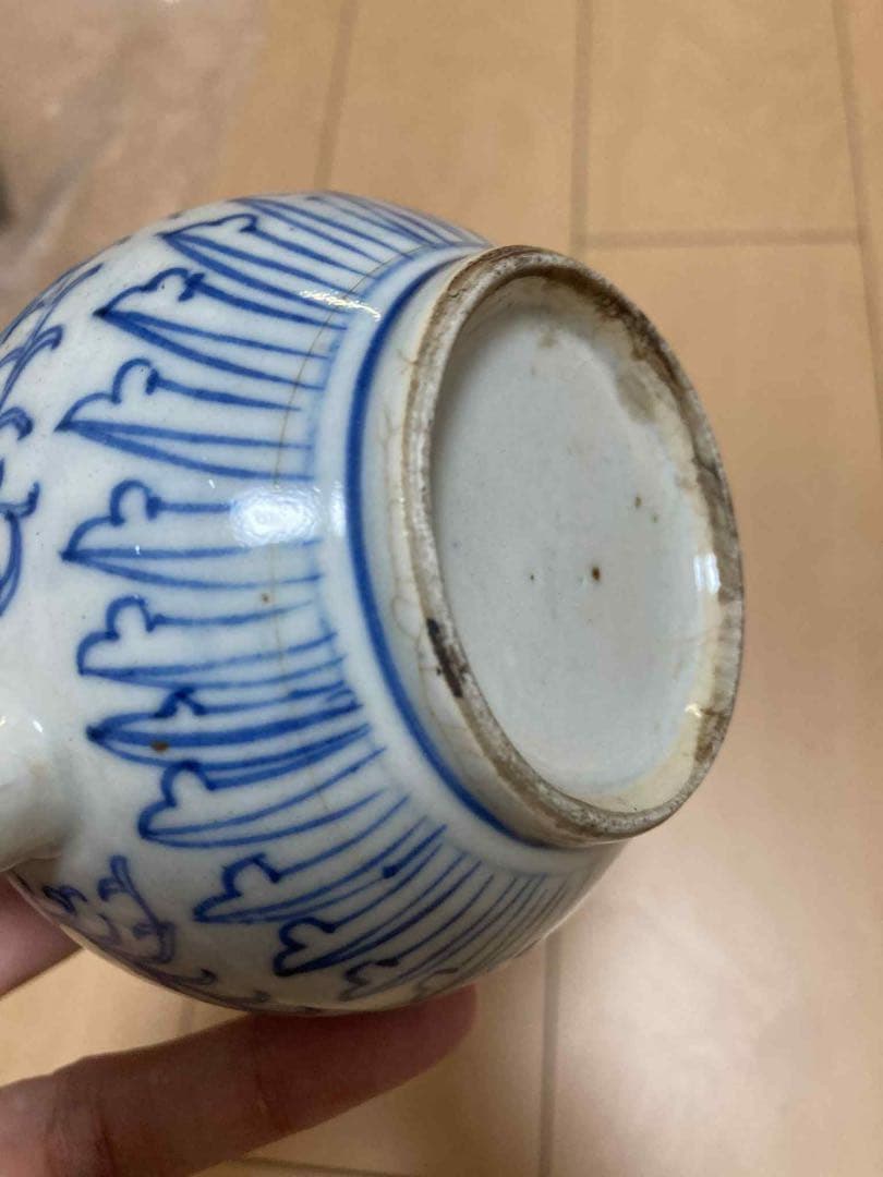 水差し】古い染付花唐草紋 時代 染付 水指 茶道具 骨董 古玩 水